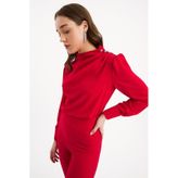 Düğmeleri Taş Detaylı Bluz - KIRMIZI
