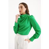 Düğmeleri Taş Detaylı Bluz - YEŞİL