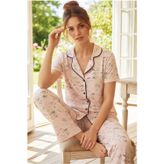 Düğmeli Biyeli Viskon Örme Pijama Takım 26120766