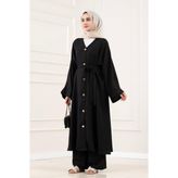 Düğmeli Davin Abaya İkili Takım-SİYAH