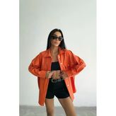 Düğmeli Deri Gömlek Boyfriend - Turuncu