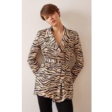 Düğmeli Kuşaklı Blazer Ceket Leopar