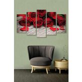 Düş Duvarı 5 Parça Kırmızı Gül Desenli MDF Duvar Tablosu