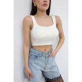 Dut Store Viskon Kendinden Kaplı Crop Atlet Ekru