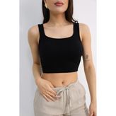 Dut Store Viskon Kendinden Kaplı Crop Atlet Siyah