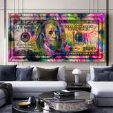 Duvarda Para Temalı Tablo, Dolar Kanvas Tablo, Graffiti Dolar Baskı