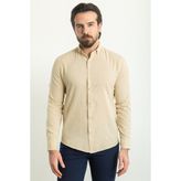 Düz Bej Rengi Slim Fit Basic Keten Erkek Gömlek - 2XL