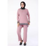 Düz Bisiklet Yaka Kadın Pembe Tunik Pantolon - 11321