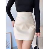 Düz Deri Etek Bej H24468 - L