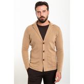 Düz Kamel Slim Fit Torba Cep Yün Erkek Triko Ceket
