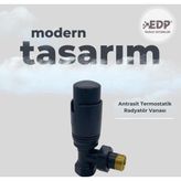 EDP 1/2 Antrasit Termostatik Radyatör Krom Vanası