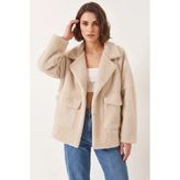 Efnaz Style Kadın Çift Cepli Oversize Peluş Bej Mont