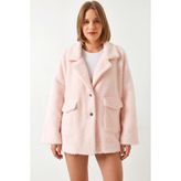 Efnaz Style Kadın Çift Cepli Oversize Peluş Pembe Mont