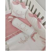 Ege Home Decoration & Accessories Ege Home Deluxe %100 Pamuklu Nakışlı 3 Parça Pike , Şeker Yastık, Fiyonklu Yastık Seti - Pembe - 100 x 150