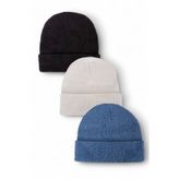 Eke Tekstil Unisex Katlamalı Siyah,Beyaz,İnidgo 3'lü Bere Seti