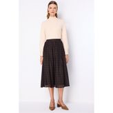 Ekol Kadife Astarlı Dantelli Maxi Etek - Kahve - 40