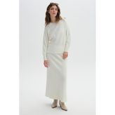 Ekru Beli Lastikli Triko Etek - M - L