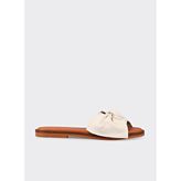 Ekru Deri Kadın Düz Terlik