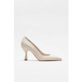 Ekru Deri Kadın Stiletto