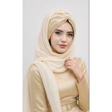Ekru Gold Dantelli Hazır Şifon Şal