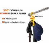 Elarque 2 Adet 360° Dönebilen Kemer & Şapka Askısı | 6 Bölmeli Dolap Içi Düzenleyic - Siyah