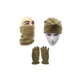 Eldiven Bere Boyunluk Bej Haki Polar 3 Lü Set