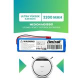 Electroll Medion Md18501 ile Uyumlu Batarya (Ultra Yüksek Kapasite) 3200Mah Pil Robot Süpürge Batarya,Mavi