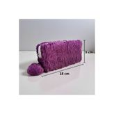 Elegance Peluş Ponponlu Mor Kalem Çantası