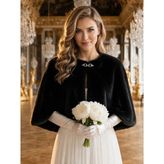 Elegance Scarf Kadın Gelin Bolero Siyah Uzun Broşlu Kürk Etol Standart Ebat Şık Tasarım