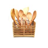 Elegancev Standlı Ahşap Kepçe Kaşık Spatula Servis Seti 8prç