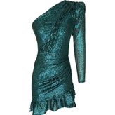 Elif Naz Moda Evi Yeşil Payetli Tek Omuz Elbise
