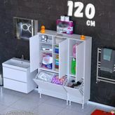 Eliusta Ece 120 Cm Modüler Çamaşır Sepetli Bölmeli Banyo Dolabı - Beyaz ((80+40)X160x32 Cm)