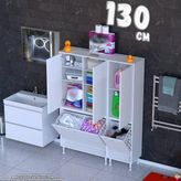 Eliusta Ece 130 Cm Modüler Çamaşır Sepetli Bölmeli Banyo Dolabı - Beyaz ((80+50)X160x32 Cm)