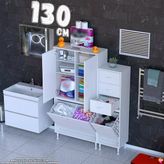 Eliusta Hazal 130 Cm Kirli Sepetli Banyo Dolabı-Beyaz Modüler Dolap ((80+50)X160x32 Cm)