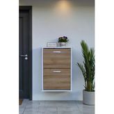 Eliusta Holen Meşe Renk Ayakkabılık 2 Düşer Kapak 52 cm Genişlik Kapı Önü Asma Ayakkabılık 52x74x26 cm