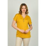 Ella Camelia Kadın Fermuarlı Kısa Kol Bluz 20E038 Hardal - XL
