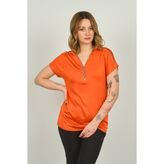 Ella Camelia Kadın Fermuarlı Kısa Kol Bluz 20E038 Oranj - XL