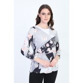 Ella Camelia Kadın Uzun Kollu Çiçek Desenli Bluz 18E081 Gri