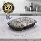 Eltron 2 Bölmeli Mikrodalga Uyumlu Sızdırmaz Yemek Kabı - 50 Adetli, Siyah Taban Şeffaf Kapak - Çok Renkli - 1 Adet