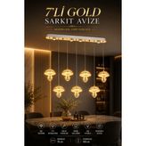 Elvora Home Modern (Premium) Gold 7'li 3 Renkli Şık Ledli 30W Sarkıt Avizesi Uzun Mutfak Yemek Masası Üstü Avizesi Modelleri - Altın