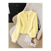 Elysira Kadın Çift Fermuarlı Peluş Görünüm Basic Triko Hırka