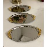 Elzem Tepsi 20*25 cm Çelik Oval Model 3 Adet Kalın Kulplu Sunum Tepsisi