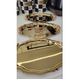 Elzem Tepsi 20*25 cm Gold Oval 3 Adet Kulplu Servis ve Sunum Tepsisi