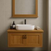 Emel Ahşap Nakkaş 100 CM,%100 Doğal Ahşap Lavabolu Banyo Dolabı,naturel,(Aynasız,seramik lavabo dahil değil,armatür ve Gider Yok) - Aqua
