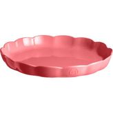 Emile Henry Made In France Seramik Yuvarlak Tart Tabağı, Madeleine Koleksiyonu. 31 cm x 4,1 Cm, Gül Şekeri - 0,21 lt - Afrika Cevizi Rengi