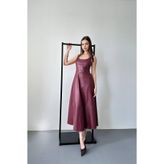 End Black Store Bordo Askılı Deri Elbise