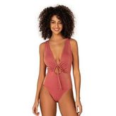 Endeep Kadın Bağlama Detaylı Simli Pembe Mayo