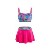Endeep Kız Çocuk Pembe Bustiyer Etekli İki Parça Desenli Desenli Mayo Bikini Takımı