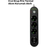 Epilons 3 USB Portlu Üçlü Priz CXE103