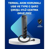 Epilons Akıllı Akım Dengelemeli 4’lü Çoklu Priz Type-C ve USB Çıkışlı